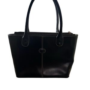 EUC Italian Leather Black Structured Square Handbag Ladies Women’s Purse Vintage